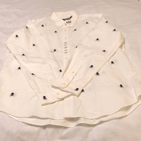 Polo Ralph Lauren Other - Polo by Ralph Lauren White Button-Down Shirt with Black Skull Embroidery